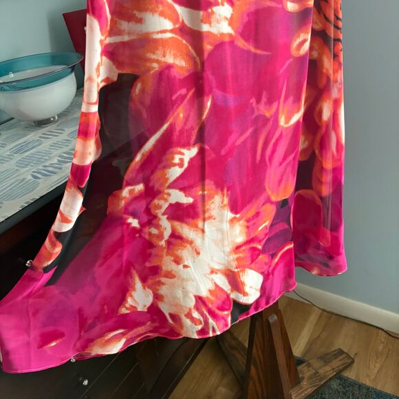 Kensie y2K Bold Orange, Pink Floral Chiffon Ruffle Sleeve Dress, Flowy Fit sz 8 - Picture 4 of 10